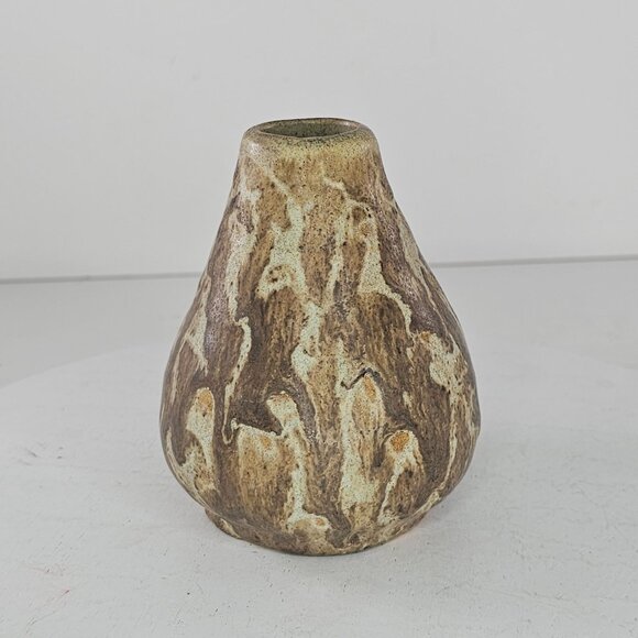 Handcrafted Pottery Vase With Earthy Brown Beige Marbled Design Signed GB - Picture 2 of 8